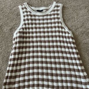 Brown and White Striped Sweater Sleeveless Top